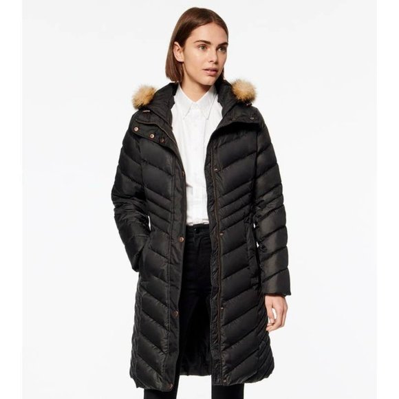 NEW Andrew Marc Miranda Genuine Coyote Fur Trim Hood Down Puffer Chevron Quilted - Picture 2 of 5